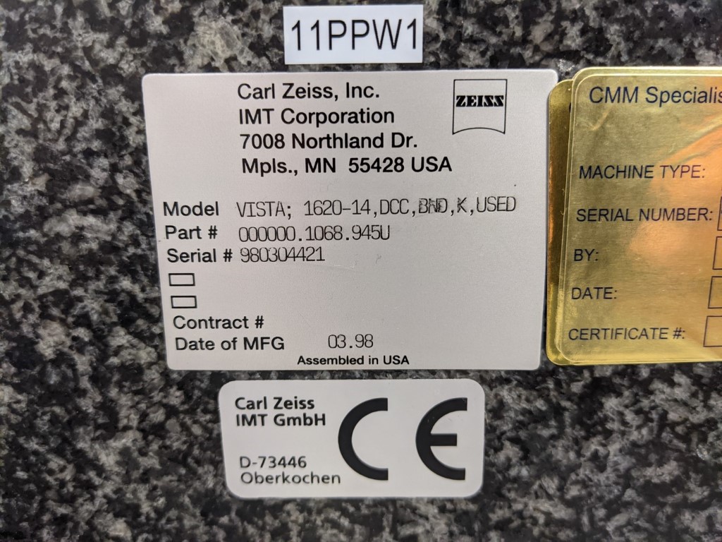 Zeiss Vista 1620-14 CMM, Machine ID: 7995